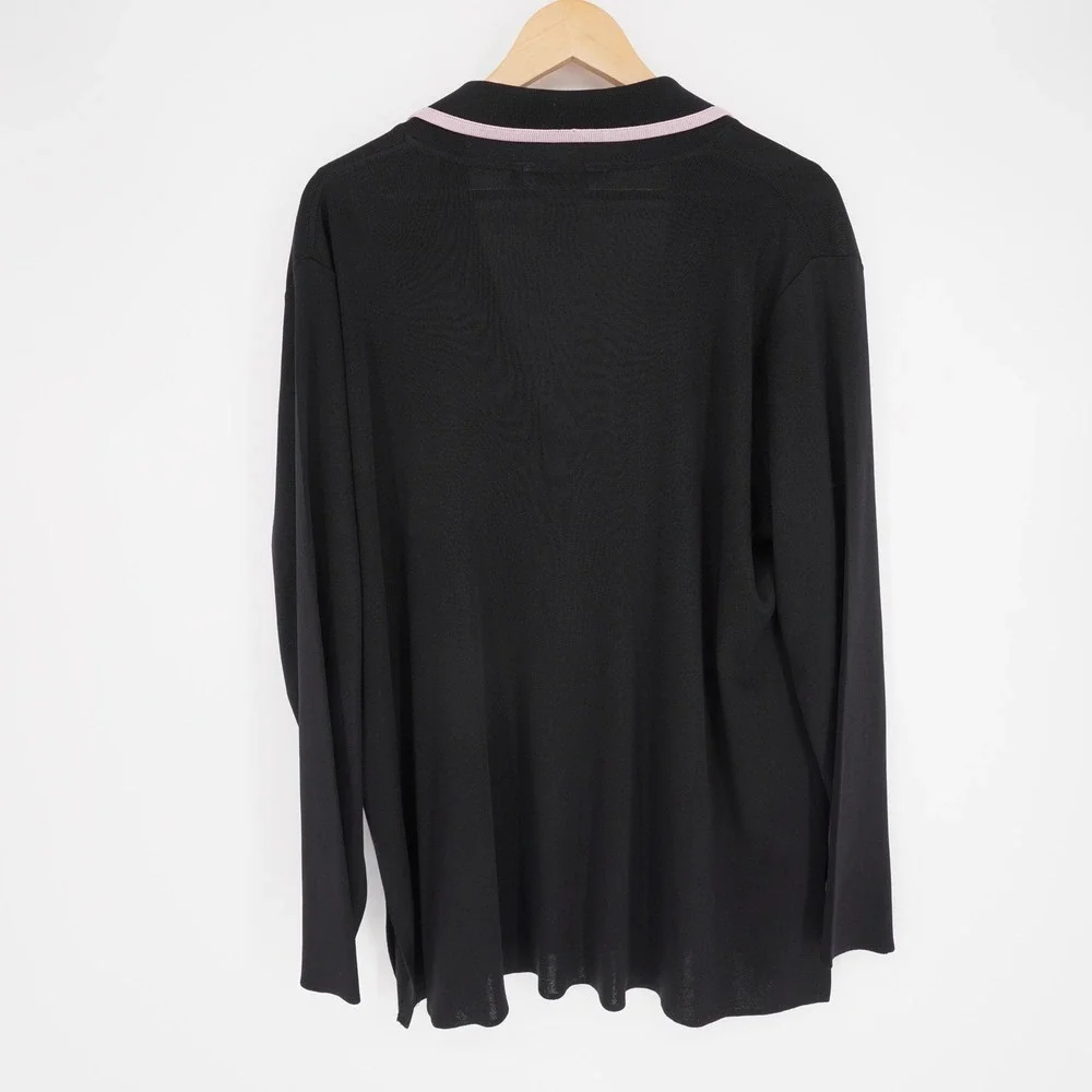 Misook Knit Cardigan Jacket Womens 1X Black Pink Trim Classic Corporate Career